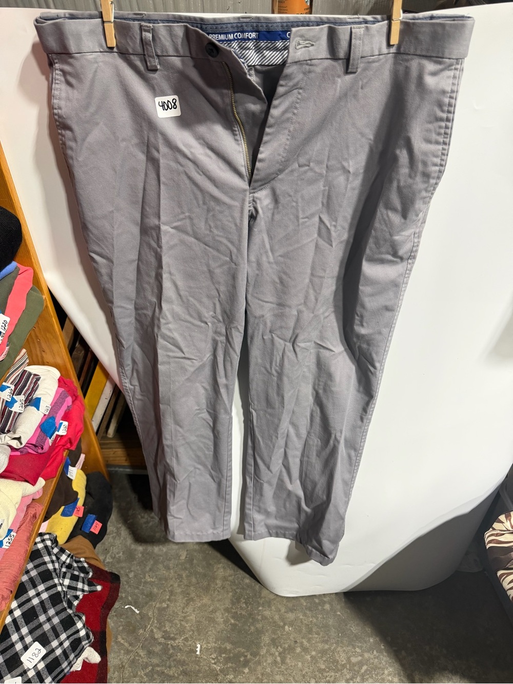 #4008-Haggar Gray Men's Dress Pants with Blue Waistband Detail